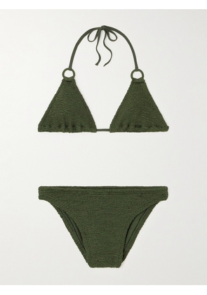 Hunza G - Eva Embellished Seersucker Triangle Bikini - Green - Beachwear One Size