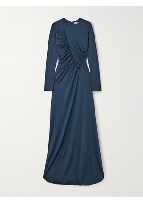 Victoria Beckham - Ruched Stretch-satin Jersey Gown - Blue - UK 4,UK 6,UK 8,UK 10,UK 12,UK 14