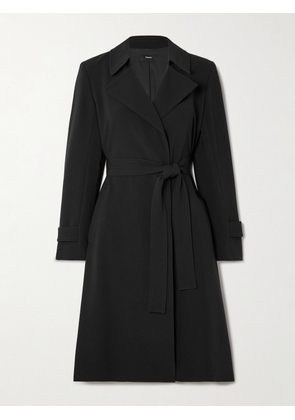 Theory - Oaklane Belted Crepe Trench Coat - Black - x small,small,medium,large,x large
