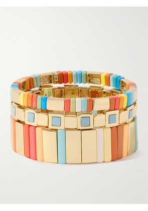 Roxanne Assoulin - La Sponda Set Of Three Gold-tone And Enamel Bracelets - Multi - One size