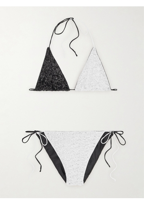 Oséree - Color-block Sequined Triangle Bikini - Black - small,medium,large,x large