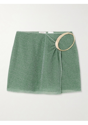 Oséree - Lumière Wrap-effect Embellished Metallic Stretch-knit Mini Skirt - Green - small,medium,large,x large