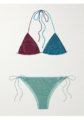 Oséree - Lumière Color-block Lurex Halterneck Triangle Bikini - Blue - small,medium,large,x large