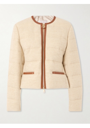 Moncler - Serinde Leather-trimmed Quilted Wool-blend Bouclé Down Jacket - Off-white - 1,2,3,4