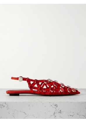 The Attico - Grid Studded Suede Point-toe Slingback Flats - Red - IT36,IT37,IT37.5,IT38,IT38.5,IT39,IT39.5,IT40,IT41