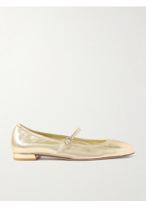 Stuart Weitzman - Claris Crystal-embellished Metallic Leather Mary Jane Ballet Flats - Gold - US5,US6,US6.5,US7,US7.5,US8,US8.5,US9,US9.5,US10,US10.5,US11
