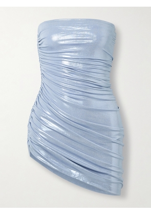 Norma Kamali - Diana Strapless Ruched Lamé Mini Dress - Blue - xx small,x small,small,medium,large,x large