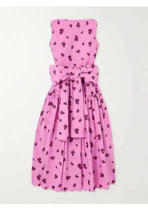 Erdem - Belted Tiered Scalloped Embroidered Cotton-blend Midi Dress - Pink - UK 4,UK 6,UK 8,UK 10,UK 12,UK 14,UK 16