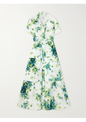 Erdem - Tiered Floral-print Cotton-poplin Maxi Dress - White - UK 4,UK 6,UK 8,UK 10,UK 12,UK 14,UK 16,UK 18,UK 20