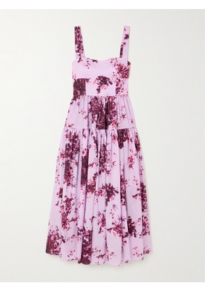 Erdem - Tiered Floral-print Cotton Midi Dress - Pink - UK 4,UK 6,UK 8,UK 10,UK 12,UK 14,UK 16