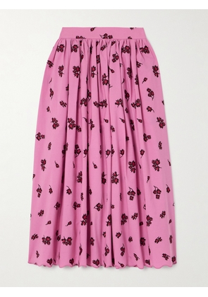 Erdem - Scalloped Pleated Embroidered Cotton-blend Poplin Midi Skirt - Pink - UK 4,UK 6,UK 8,UK 10,UK 12,UK 14,UK 16