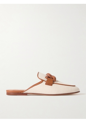 Tod's - Sabot Leather-trimmed Canvas Slippers - Off-white - IT35,IT35.5,IT36,IT36.5,IT37,IT37.5,IT38,IT38.5,IT39,IT39.5,IT40,IT40.5,IT41,IT41.5,IT42