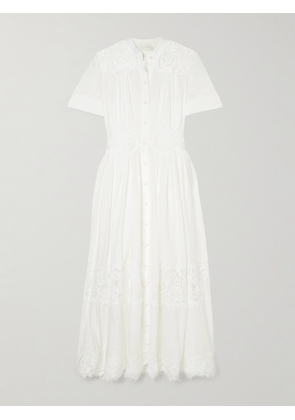 Zimmermann - Pop Guipure Lace-trimmed Cotton-gauze Midi Shirt Dress - Ivory - 00,0,1,2,3,4