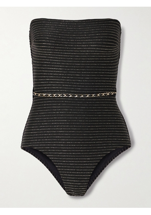 Zimmermann - Waverly Strapless Belted Metallic Striped Swimsuit - Black - 0,1,2,3,4