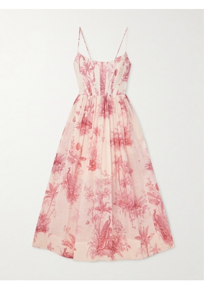 Zimmermann - Waverly Pleated Floral-print Cotton Bustier Midi Dress - Pink - 00,0,1,2,3,4