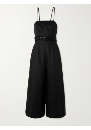 Zimmermann - Golden Belted Cropped Linen Jumpsuit - Black - 0,1,2,3,4