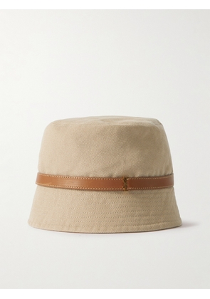 SAINT LAURENT - Leather-trimmed Cotton And Linen-blend Canvas Bucket Hat - Neutrals - 57,59