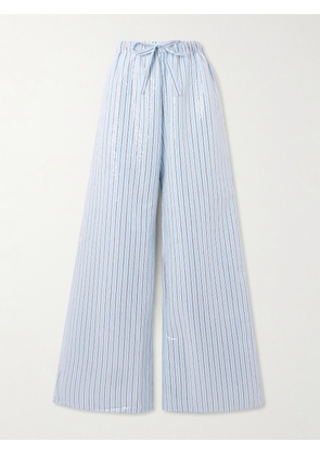 AZ Factory - + Lutz Huelle Candra Sequined Striped Cotton-voile Wide-leg Pants - White - FR34,FR36,FR38,FR40,FR42