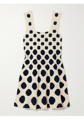 ESCVDO - Azucena Polka-dot Crocheted Cotton Mini Dress - Blue - x small,small,medium,large