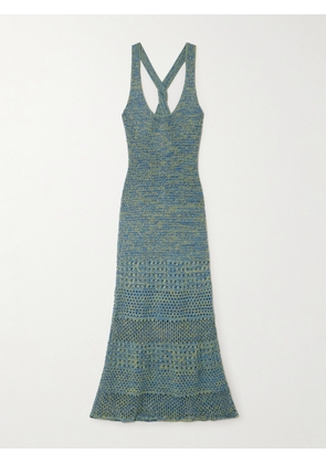 ESCVDO - Twist-back Pointelle-knit Cotton Maxi Dress - Blue - x small,small,medium,large