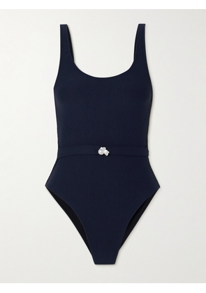Sara Cristina - Olympic Pearl-embellished Ribbed Swimsuit - Blue - x small,small,medium,large,x large