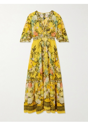 Camilla - Crystal-embellished Floral-print Silk-georgette Maxi Dress - Yellow - x small,small,medium,large,x large,xx large