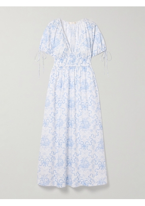 LoveShackFancy - Mastey Shirred Printed Cotton Midi Dress - Blue - xx small,x small,small,medium,large,x large