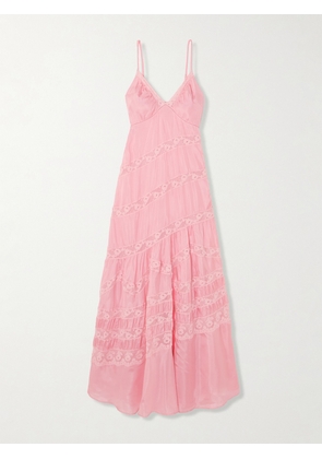 LoveShackFancy - Idalia Lace-trimmed Tiered Silk-satin Maxi Dress - Pink - US0,US2,US4,US6,US8,US10