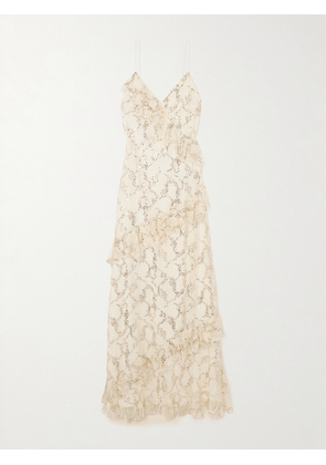 LoveShackFancy - Kareen Ruffled Sequined Chantilly Lace Maxi Dress - Gold - US0,US2,US4,US6,US8,US10