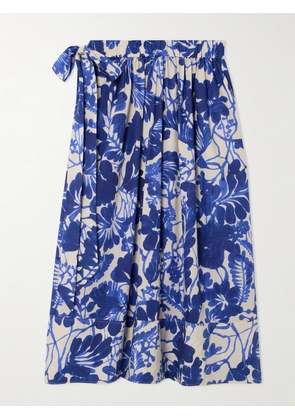 Cara Cara - Braga Tie-detailed Tiered Printed Cotton-poplin Midi Skirt - Blue - xx small,x small,small,medium,large,x large