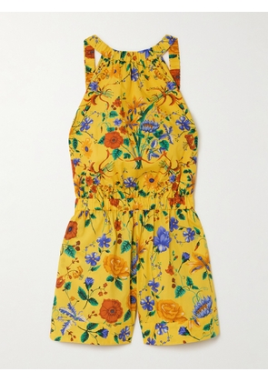 Cara Cara - Colomba Tie-detailed Floral-print Cotton-poplin Playsuit - Yellow - xx small,x small,small,medium,large