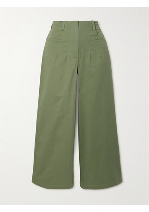 STAUD - Luca Cropped Cotton-blend Twill Wide-leg Pants - Green - US0,US2,US4,US6,US8,US10,US12,US14
