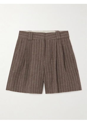Blazé Milano - Havana Fell Pleated Pinstriped Linen Shorts - Gray - 00,0,1,2,3,4