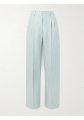 Blazé Milano - Clarity Fox Pleated Herringbone Linen Straight-leg Pants - Blue - 00,0,1,2,3,4