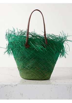 SENSI STUDIO - Leather-trimmed Frayed Ombré Straw Tote - Green - One size
