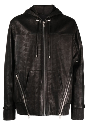 Balmain monogram laser-cut leather hoodie - Black