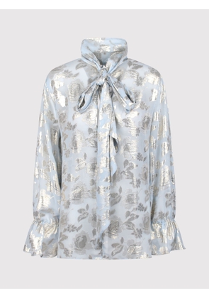 Nina Ricci Lurex Floral Jacquard Cut-Out Blouse With Tie Back