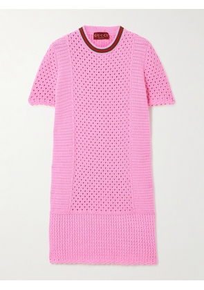 Gucci - Webbing-trimmed Open-knit Cotton-blend Mini Dress - Pink - XS,S,M,L