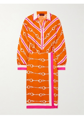 Gucci - Wrap-effect Printed Satin-twill Midi Dress - Orange - IT38,IT40,IT42,IT44