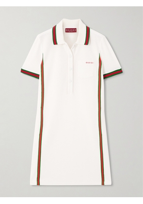 Gucci - Embroidered Webbing-trimmed Cotton-piqué Mini Dress - White - XS,S,M,L,XL