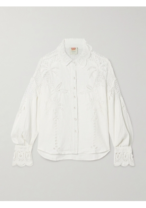 Farm Rio - Guipure Lace-trimmed Linen Shirt - Off-white - xx small,x small,small,medium,large,x large