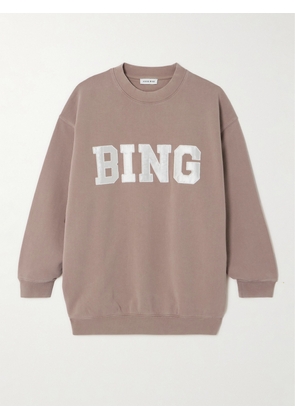 Anine Bing - Tyler Oversized Appliquéd Satin-trimmed Organic Cotton-jersey Sweatshirt - Purple - xx small,x small,small,medium,large,x large