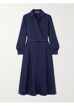 Ralph Lauren Collection - Aniyah Belted Linen Midi Wrap Dress - Blue - US0,US2,US4,US6,US8,US10,US12