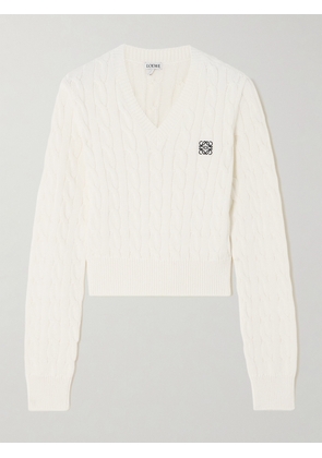 Loewe - Logo-embroidered Cropped Cable-knit Cotton-blend Sweater - White - x small,small,medium,large