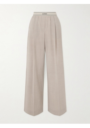 Loewe - Logo Jacquard-trimmed Pleated Wool Straight-leg Pants - Neutrals - x small,small,medium,large