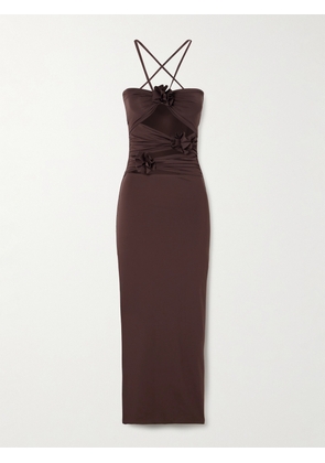 Maygel Coronel - Veranera Cutout Stretch Jersey Halterneck Maxi Dress - Brown - Petite,One Size,Extended