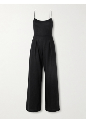 Faithfull - Antibes Open-back Pleated Linen Jumpsuit - Black - x small,small,medium,large,x large,xx large