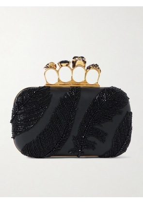 Alexander McQueen - Four Ring Embellished Leather Clutch - Black - One size