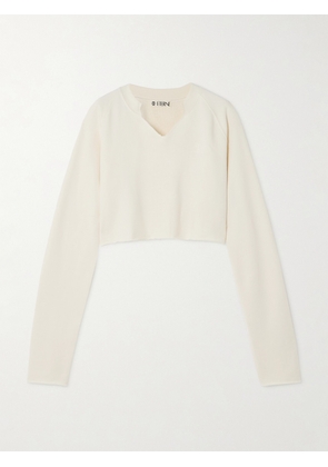 ÉTERNE - Cropped Embroidered Cotton-blend Terry Sweater - Cream - x small,small,medium,large,x large