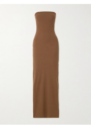 ÉTERNE - Strapless Ribbed Stretch-jersey Maxi Dress - Brown - x small,small,medium,large,x large